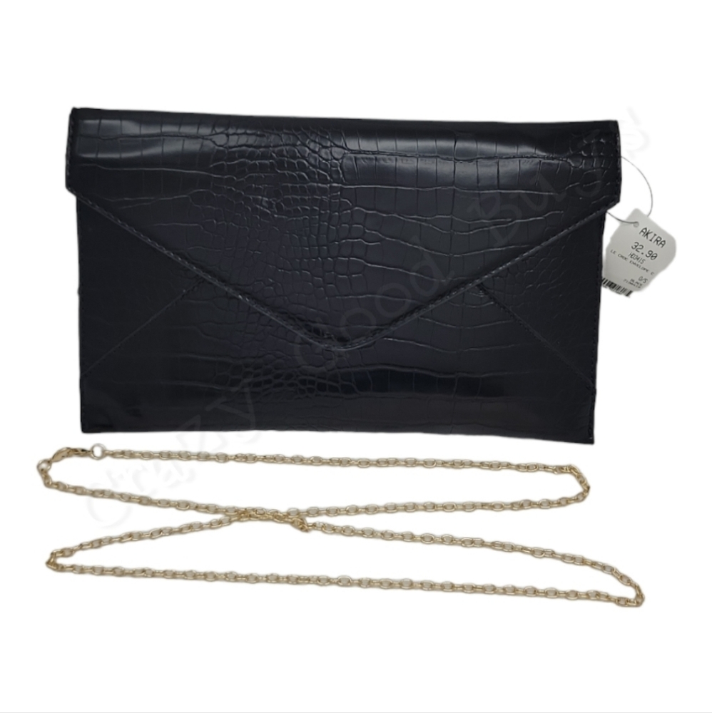 AKIRA Le Croc Alligator Print Envelope Clutch Purse w/Chain Standard/Crossbody